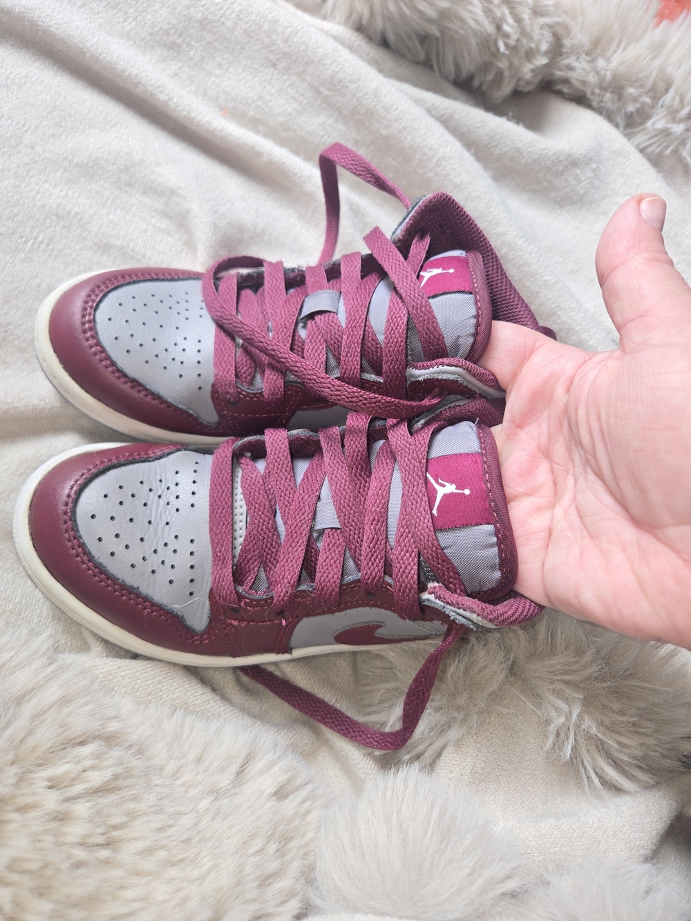 Jordan Kids Burgundy and Gray High-Top Sneakers